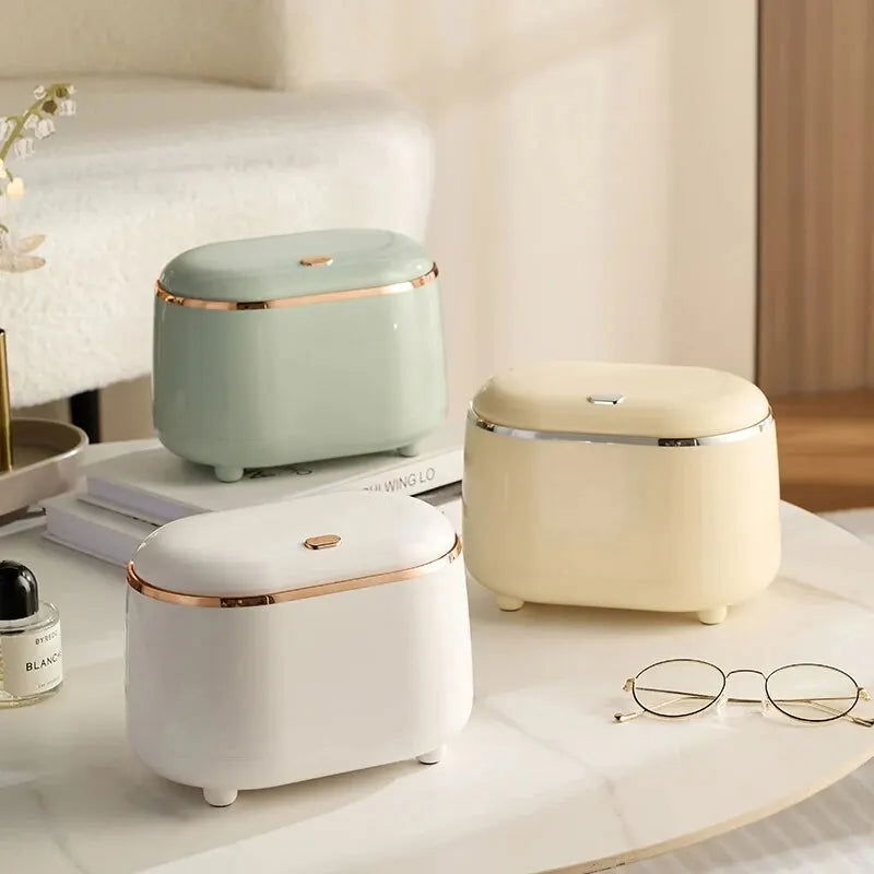 Beishan Mini Desktop Trash Can With Lid, Light Luxury Plastic Press Type Trash Can For Bathroom, Office, Bedroom, Living Room - Slobuy