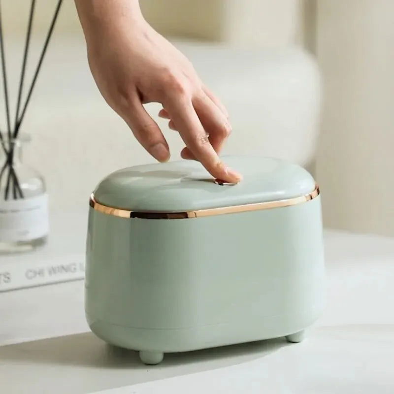 Beishan Mini Desktop Trash Can With Lid, Light Luxury Plastic Press Type Trash Can For Bathroom, Office, Bedroom, Living Room - Slobuy