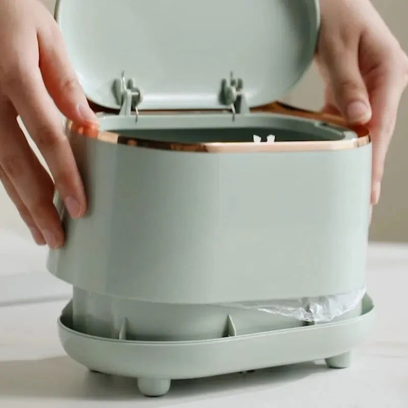 Beishan Mini Desktop Trash Can With Lid, Light Luxury Plastic Press Type Trash Can For Bathroom, Office, Bedroom, Living Room - Slobuy