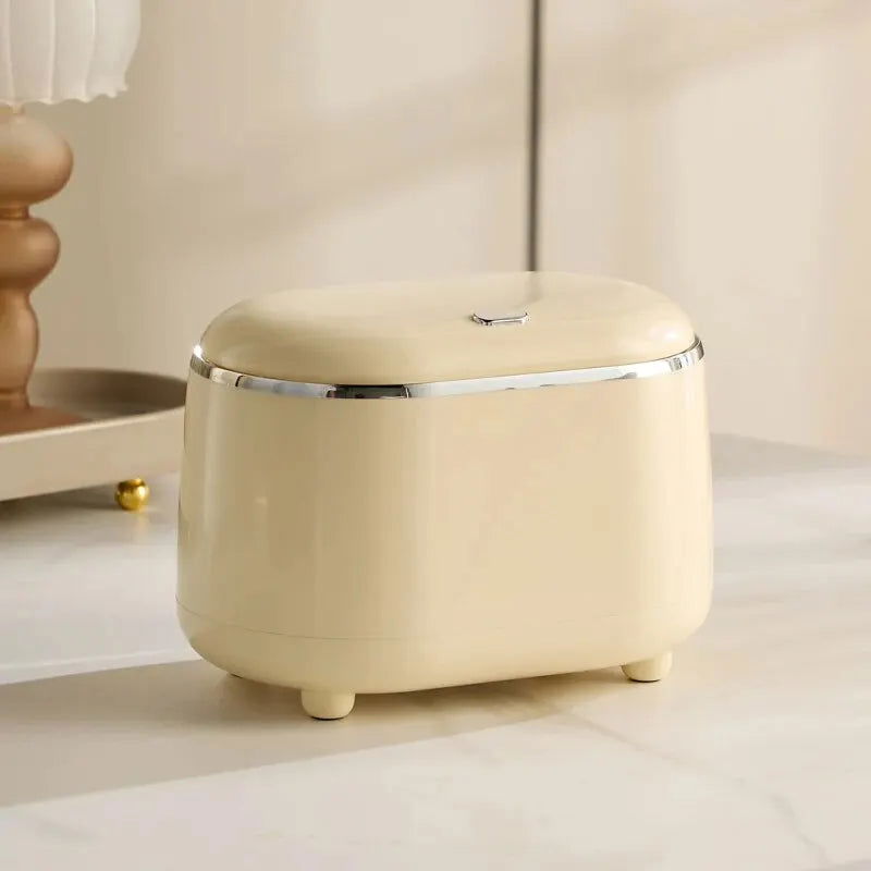 Beishan Mini Desktop Trash Can With Lid, Light Luxury Plastic Press Type Trash Can For Bathroom, Office, Bedroom, Living Room - Slobuy