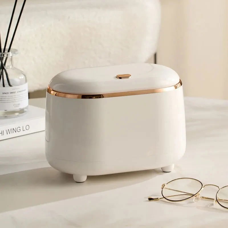 Beishan Mini Desktop Trash Can With Lid, Light Luxury Plastic Press Type Trash Can For Bathroom, Office, Bedroom, Living Room - Slobuy