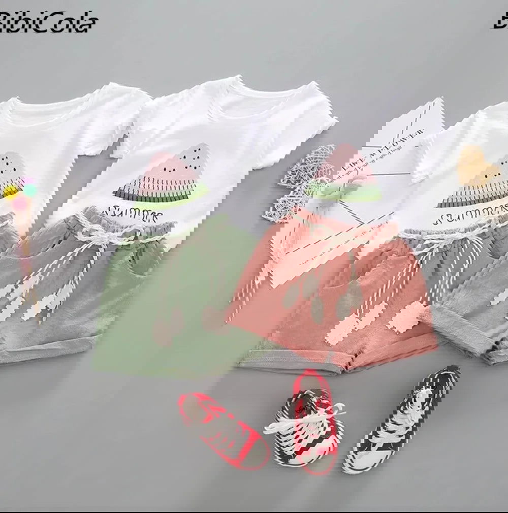 BibiCola summer girls clothing set 2pcs tracksuit children cotton suit kids cartoon outfits short sleeve baby girls clothes sets - Slobuy