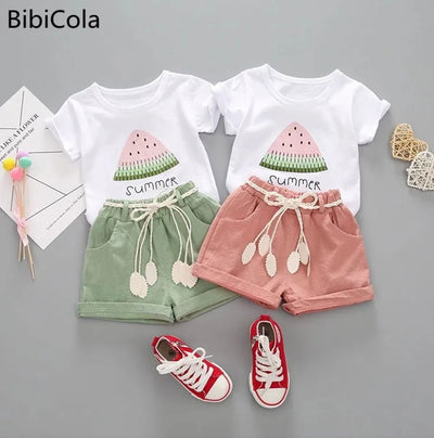BibiCola summer girls clothing set 2pcs tracksuit children cotton suit kids cartoon outfits short sleeve baby girls clothes sets - Slobuy