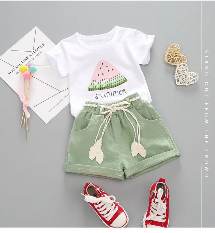 BibiCola summer girls clothing set 2pcs tracksuit children cotton suit kids cartoon outfits short sleeve baby girls clothes sets - Slobuy