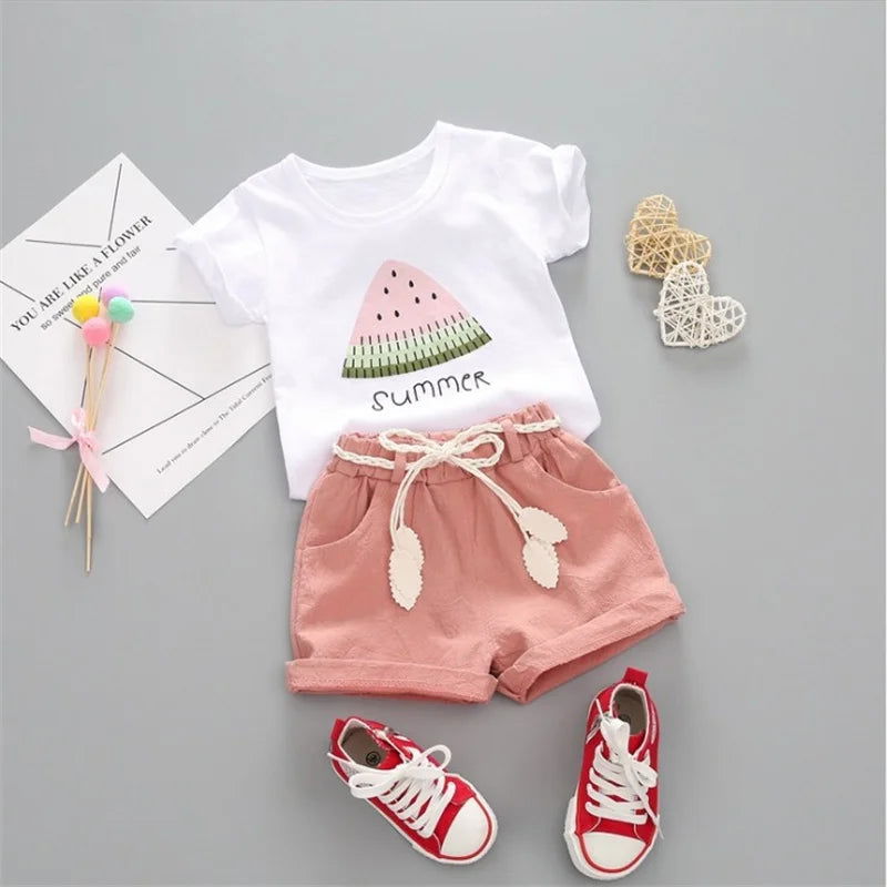 BibiCola summer girls clothing set 2pcs tracksuit children cotton suit kids cartoon outfits short sleeve baby girls clothes sets - Slobuy