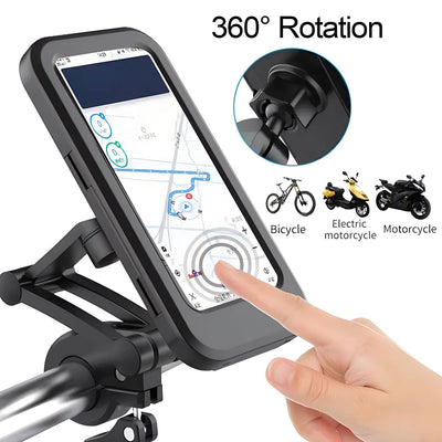 Bicycle Phone Holder Waterproof Phone Box Touch Screen Cases Bike Motor Motorcycle Handlebar Cellphones GPS Stand Rotate Fold - Slobuy