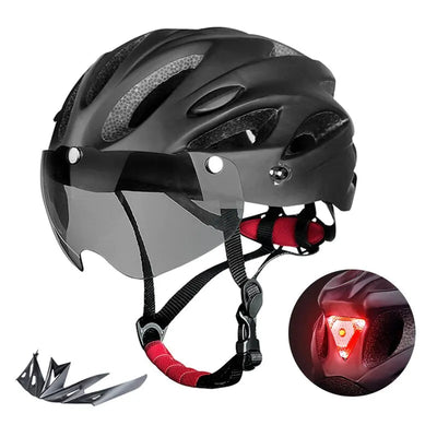 Bike Helmet with LED Tail Light Adult Cycling Helmet Fit 58-62cm Lightweight Breathable Colorful Bicycle Helmets Accessories - Slobuy