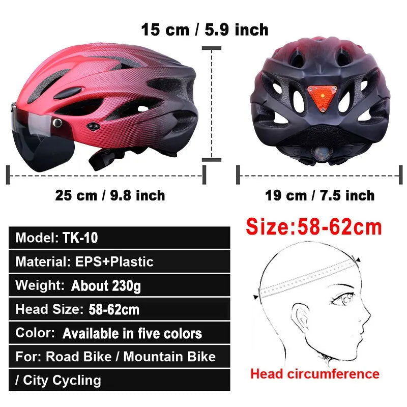 Bike Helmet with LED Tail Light Adult Cycling Helmet Fit 58-62cm Lightweight Breathable Colorful Bicycle Helmets Accessories - Slobuy