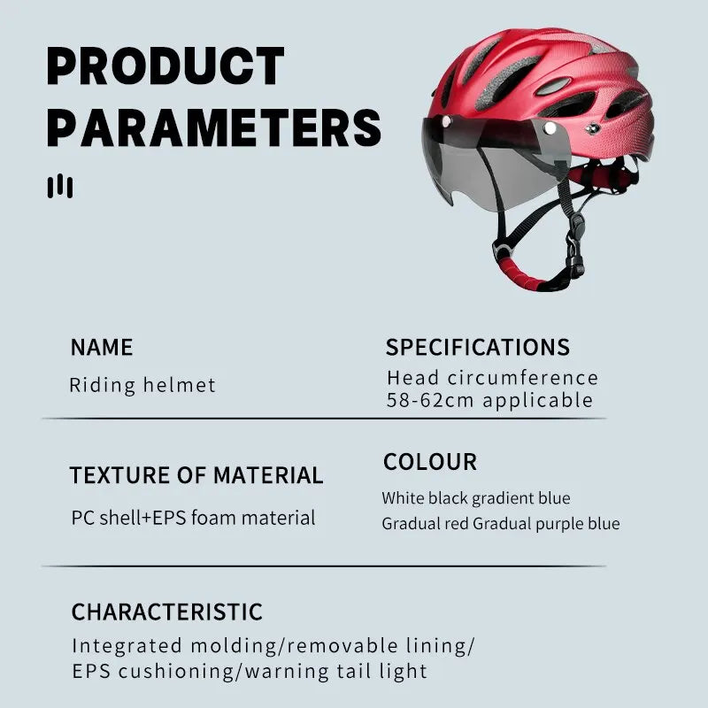 Bike Helmet with LED Tail Light Adult Cycling Helmet Fit 58-62cm Lightweight Breathable Colorful Bicycle Helmets Accessories - Slobuy