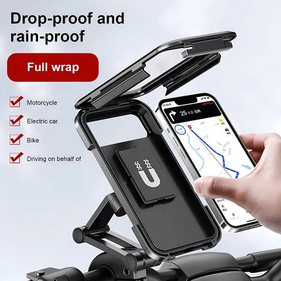 Bike Phone Holder Bicycle Motor Motorcycle Handlebar Phone Box Touch Screen Cases Waterproof Rotate Fold Smartphones GPS Stand - Slobuy
