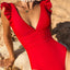 BikinX Solid One Piece Swimsuit Women Red Swimwear Sexy Deep V Neck Swimming Suit Backless High Leg Bathing Suit for Women - Slobuy