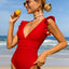 BikinX Solid One Piece Swimsuit Women Red Swimwear Sexy Deep V Neck Swimming Suit Backless High Leg Bathing Suit for Women - Slobuy