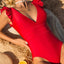 BikinX Solid One Piece Swimsuit Women Red Swimwear Sexy Deep V Neck Swimming Suit Backless High Leg Bathing Suit for Women - Slobuy