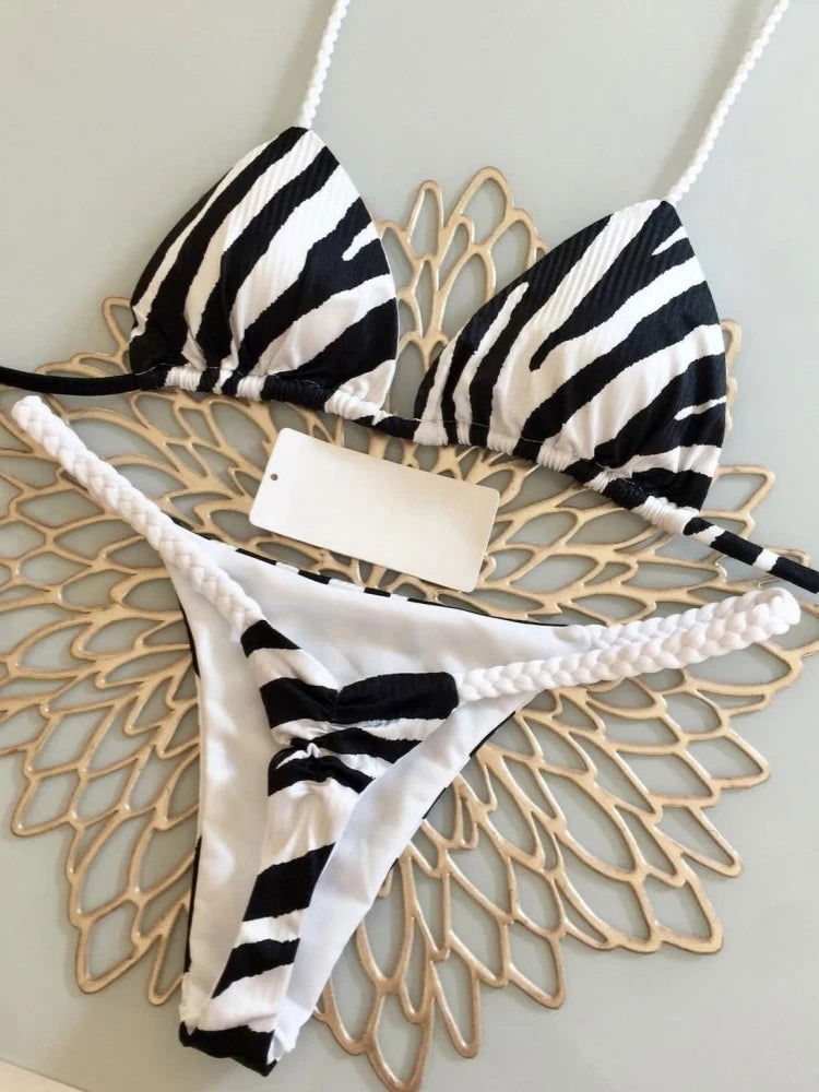 Bikini High Waist Swimsuit Sexy Thong Bikini Set Zebra Print Women Brazilian Swimwear 2023 New Biquini Swim Bathing Suits Women - Slobuy