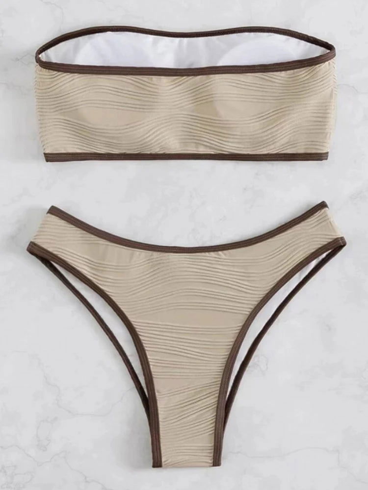 Bikini Sexy Women Swimsuit 2023 New Solid Bandeau Bikinis Set Thong Swimwear Summer Biquini 2 Piece Bathing Suit Beach Female - Slobuy