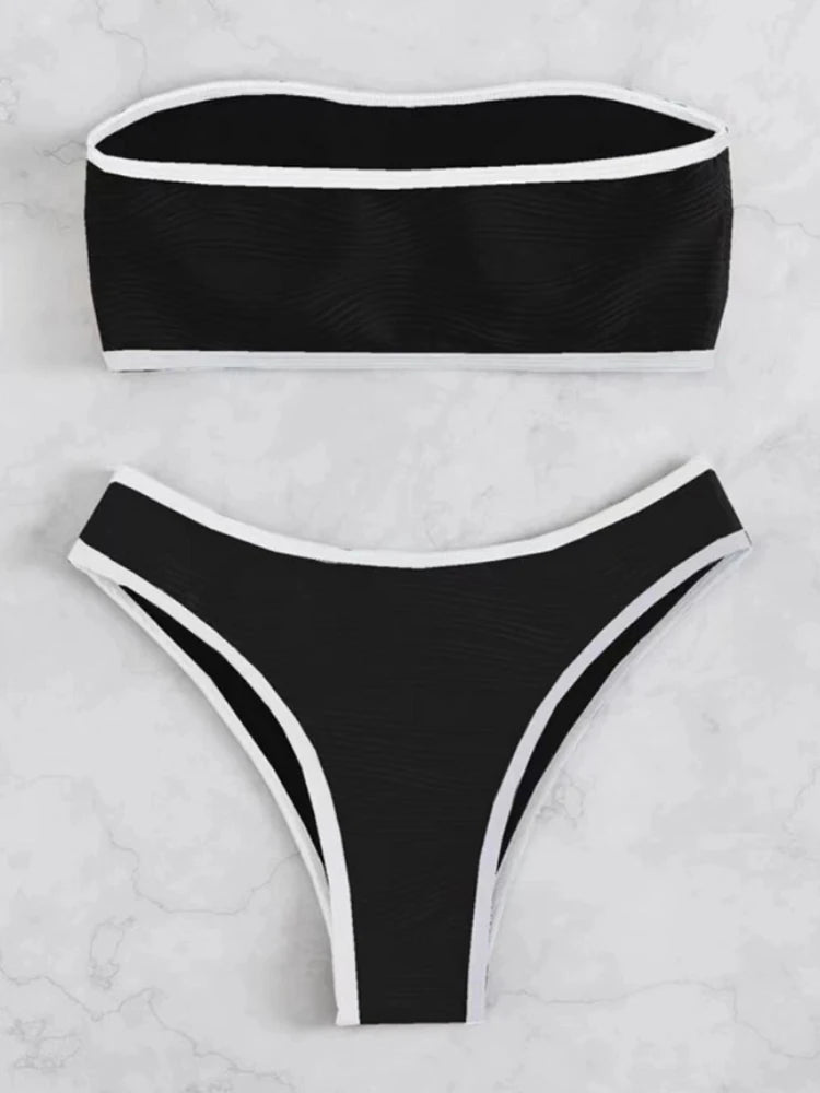 Bikini Sexy Women Swimsuit 2023 New Solid Bandeau Bikinis Set Thong Swimwear Summer Biquini 2 Piece Bathing Suit Beach Female - Slobuy