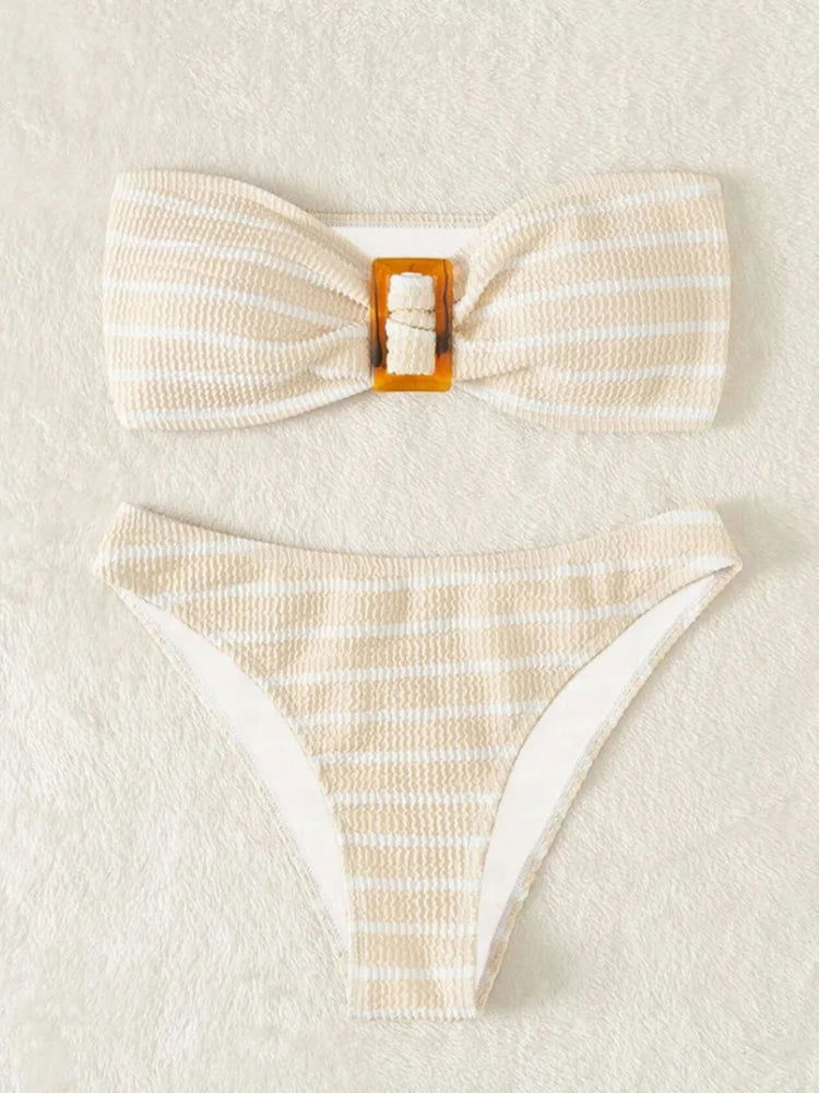 Bikini Sexy Women Swimsuit 2023 New Solid Bandeau Bikinis Set Thong Swimwear Summer Biquini 2 Piece Bathing Suit Beach Female - Slobuy