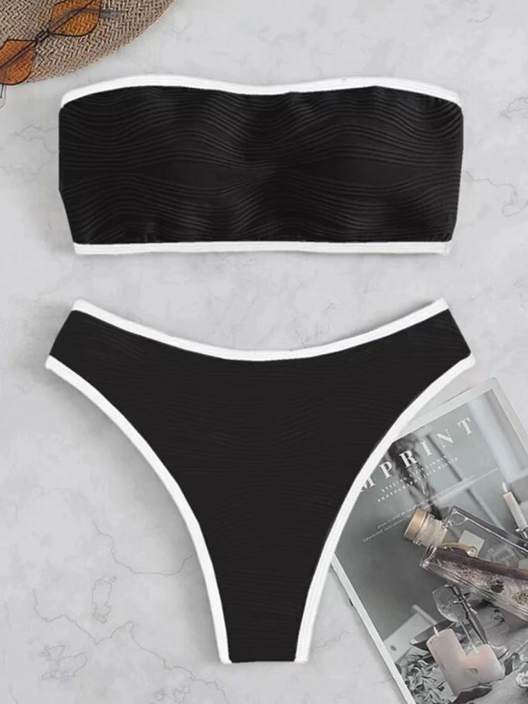 Bikini Sexy Women Swimsuit 2023 New Solid Bandeau Bikinis Set Thong Swimwear Summer Biquini 2 Piece Bathing Suit Beach Female - Slobuy