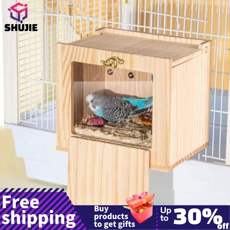 Bird Box Nesting Parakeet Cage House Houses Cockatiel Wooden Parrot Budgie Breeding Parakeets Wood Cages Boxes Home Supplies - Slobuy