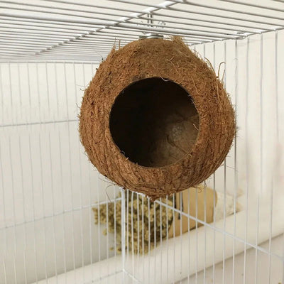 Bird Finch Parrot Nest Natural Coconut Shell Hanging Chain Cage Toys Swing House Birds Nest Supplies - Slobuy