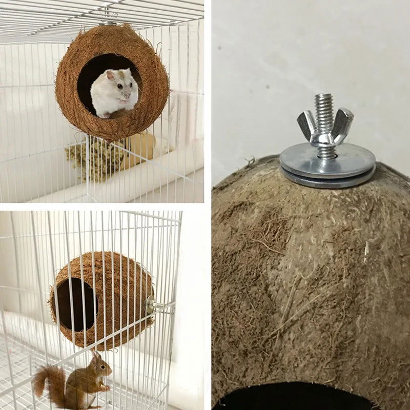 Bird Finch Parrot Nest Natural Coconut Shell Hanging Chain Cage Toys Swing House Birds Nest Supplies - Slobuy
