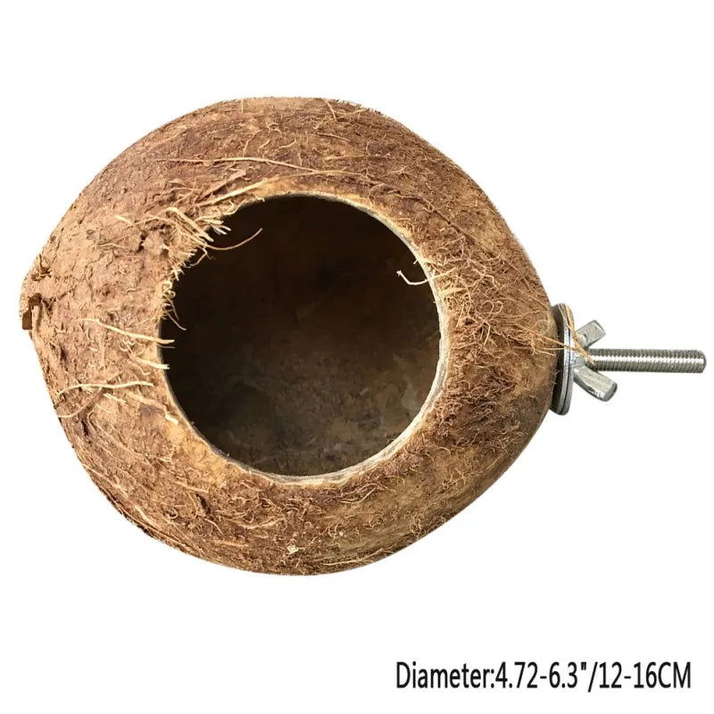 Bird Finch Parrot Nest Natural Coconut Shell Hanging Chain Cage Toys Swing House Birds Nest Supplies - Slobuy