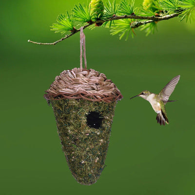 Bird House Hummingbird Hanging Bird Hut Green Nest Moss Roosting Woven Birdhouse Bird Cage for Outdoor Courtyard Patio Decor - Slobuy