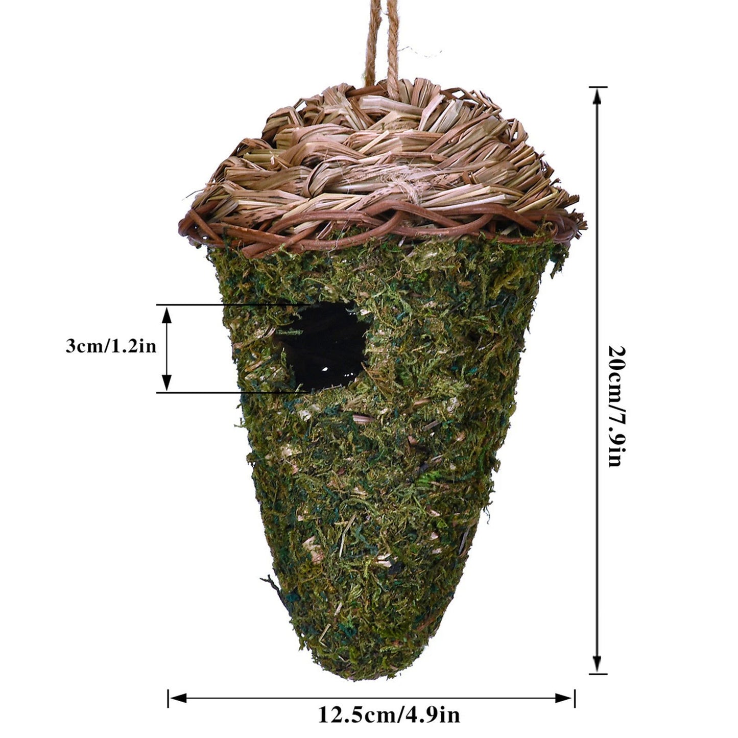 Bird House Hummingbird Hanging Bird Hut Green Nest Moss Roosting Woven Birdhouse Bird Cage for Outdoor Courtyard Patio Decor - Slobuy