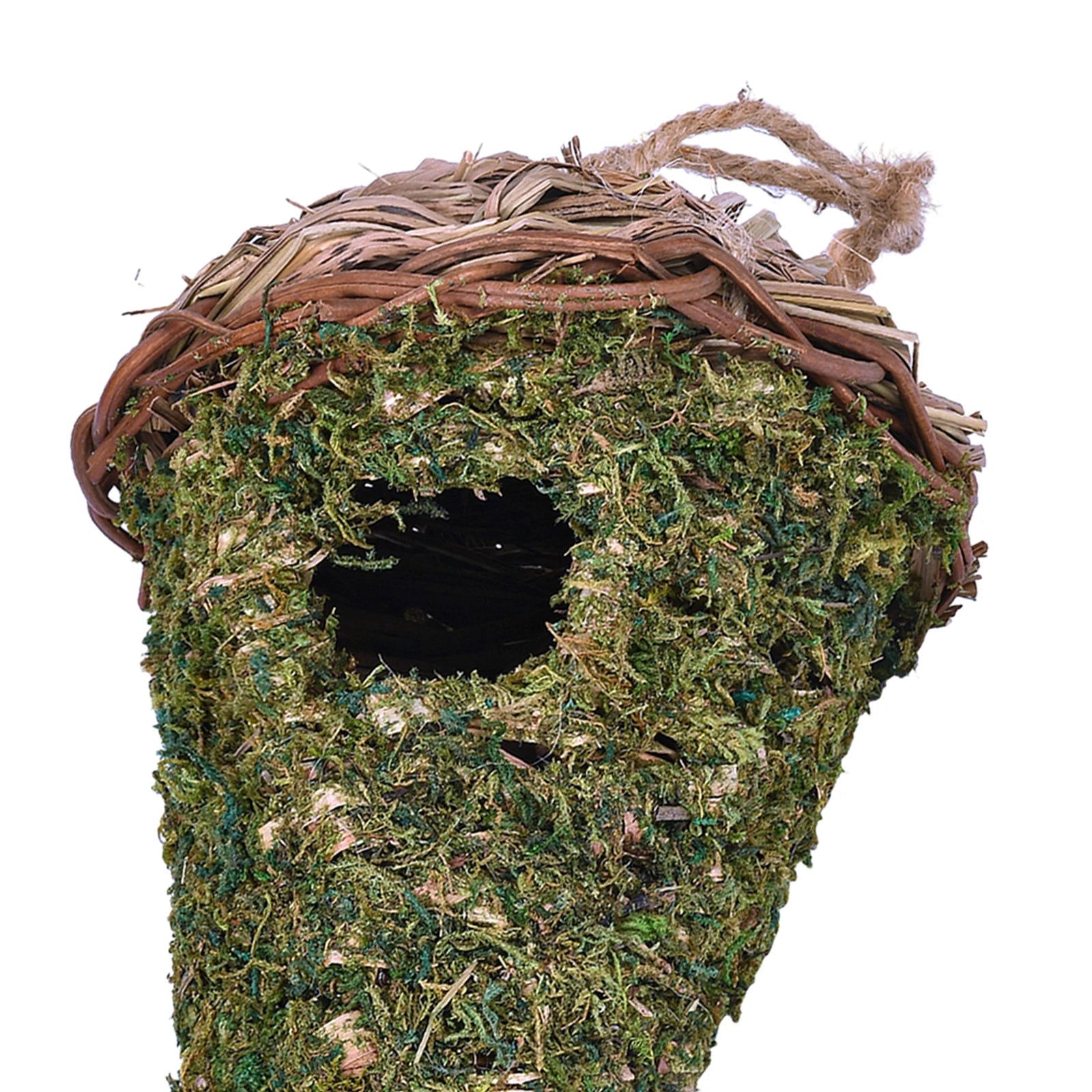 Bird House Hummingbird Hanging Bird Hut Green Nest Moss Roosting Woven Birdhouse Bird Cage for Outdoor Courtyard Patio Decor - Slobuy