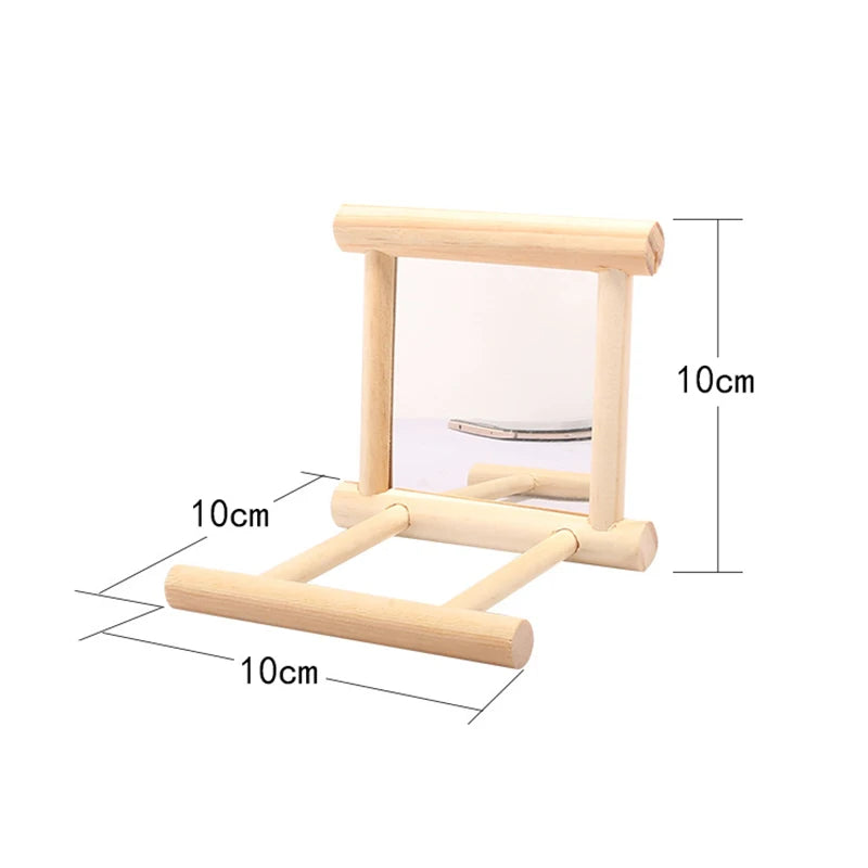 Bird Mirror Wooden Interactive Play Toy With Perch For Small Parrot Budgies Parakeet Cockatiel Conure Lovebird Cage Accessories - Slobuy