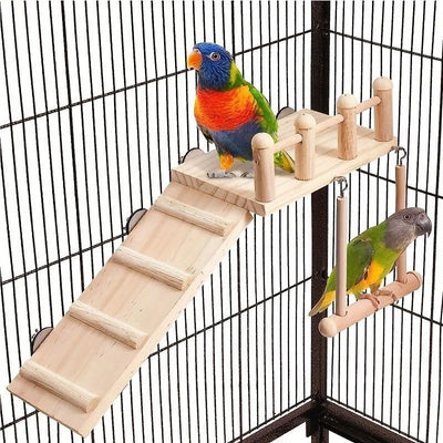 Bird Perches Platform Swing Climbing Ladder Parrot Cage Accessories Wooden Playing Gyms Exercise Stands Parrot Cage Toys Sets - Slobuy