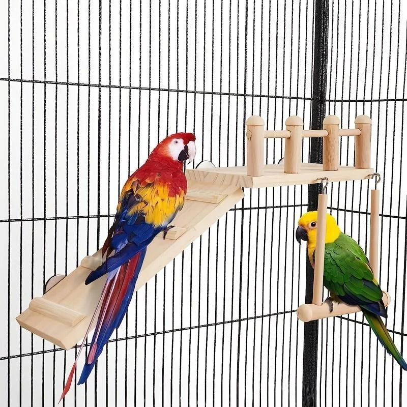 Bird Perches Platform Swing Climbing Ladder Parrot Cage Accessories Wooden Playing Gyms Exercise Stands Parrot Cage Toys Sets - Slobuy