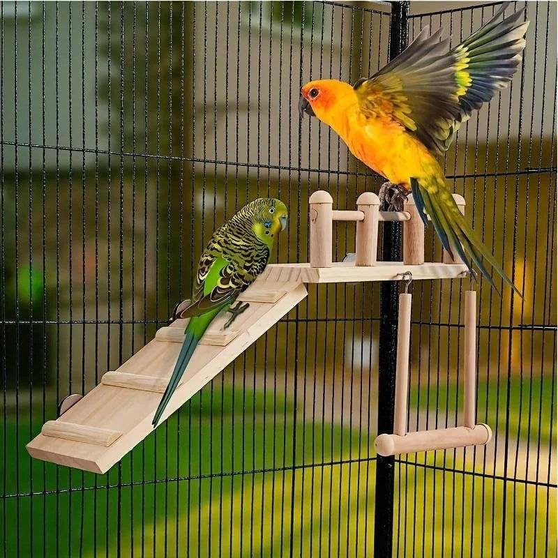 Bird Perches Platform Swing Climbing Ladder Parrot Cage Accessories Wooden Playing Gyms Exercise Stands Parrot Cage Toys Sets - Slobuy