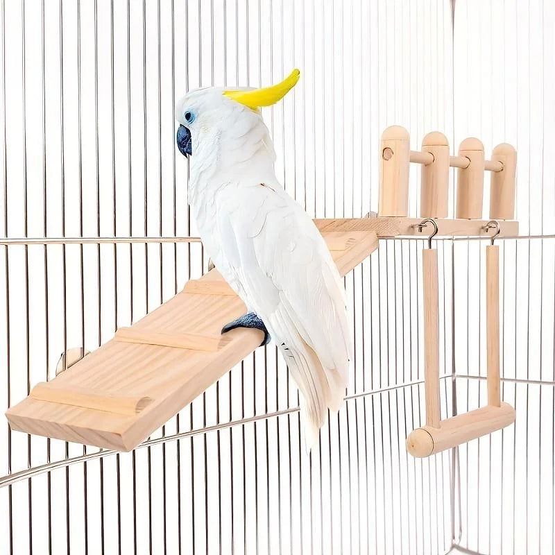 Bird Perches Platform Swing Climbing Ladder Parrot Cage Accessories Wooden Playing Gyms Exercise Stands Parrot Cage Toys Sets - Slobuy