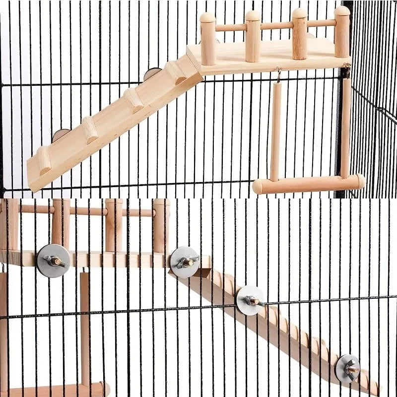 Bird Perches Platform Swing Climbing Ladder Parrot Cage Accessories Wooden Playing Gyms Exercise Stands Parrot Cage Toys Sets - Slobuy