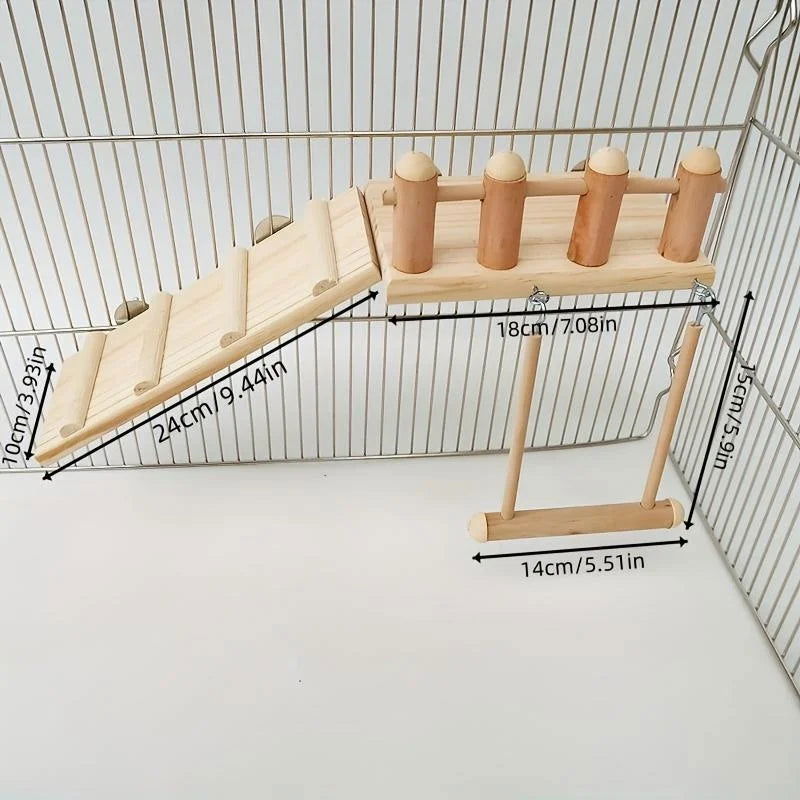 Bird Perches Platform Swing Climbing Ladder Parrot Cage Accessories Wooden Playing Gyms Exercise Stands Parrot Cage Toys Sets - Slobuy