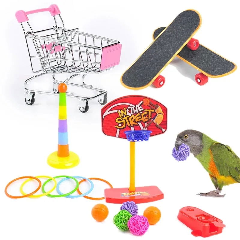 Bird Training Toy Supplies Basketball Stand Lovebird Shopping Cart Bird Toy Shoes Canary Skateboard Parrot Toy Accessories - Slobuy
