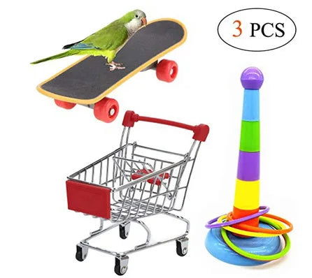 Bird Training Toy Supplies Basketball Stand Lovebird Shopping Cart Bird Toy Shoes Canary Skateboard Parrot Toy Accessories - Slobuy
