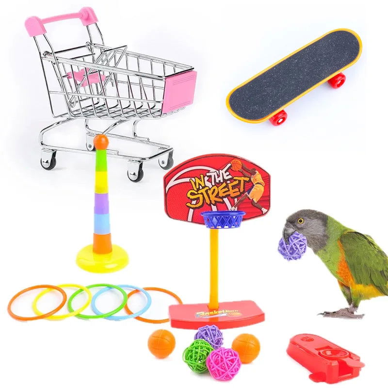 Bird Training Toy Supplies Basketball Stand Lovebird Shopping Cart Bird Toy Shoes Canary Skateboard Parrot Toy Accessories - Slobuy