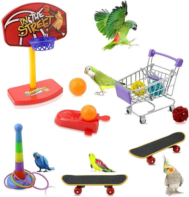 Bird Training Toy Supplies Basketball Stand Lovebird Shopping Cart Bird Toy Shoes Canary Skateboard Parrot Toy Accessories - Slobuy