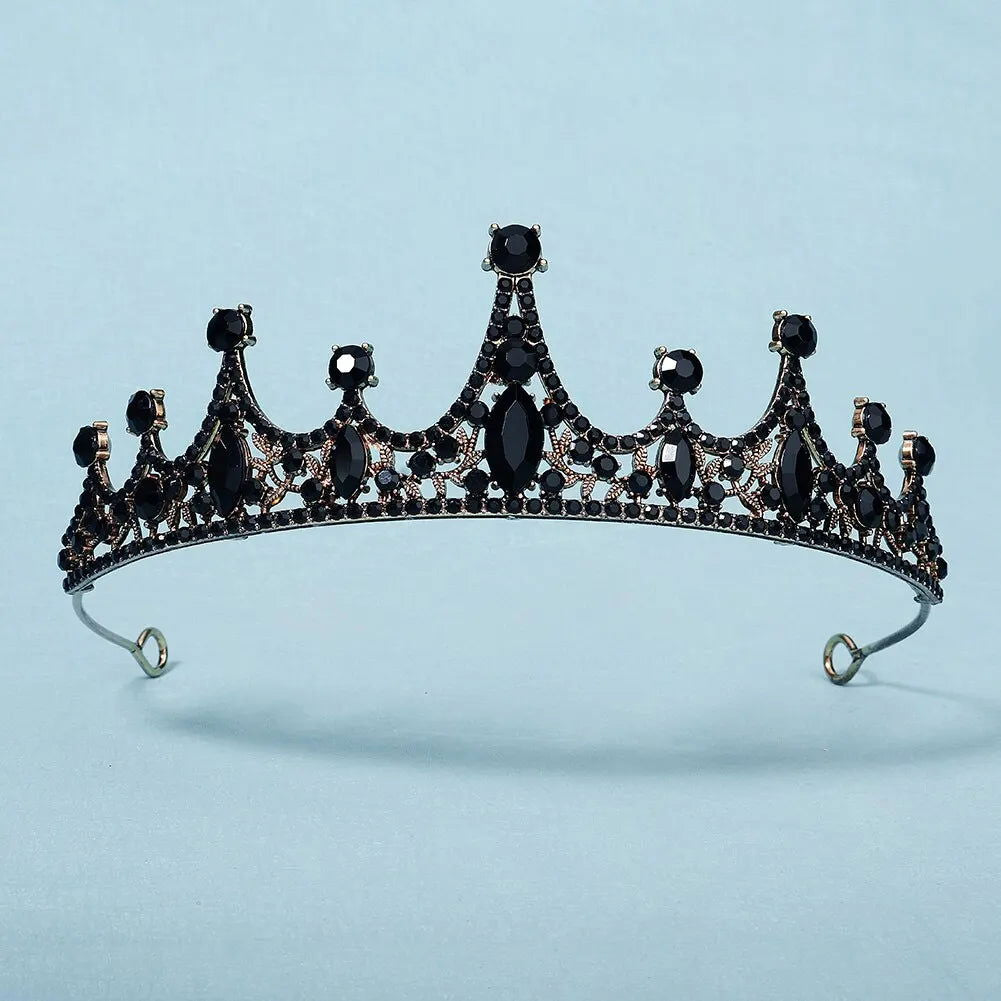 Black Big Rhinestone Crystal Rhinestone Party Wedding Hair Jewelry Accessories Birthday Tiaras Halloween Crown Women - Slobuy