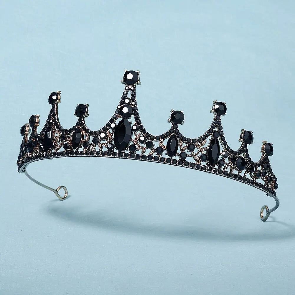 Black Big Rhinestone Crystal Rhinestone Party Wedding Hair Jewelry Accessories Birthday Tiaras Halloween Crown Women - Slobuy