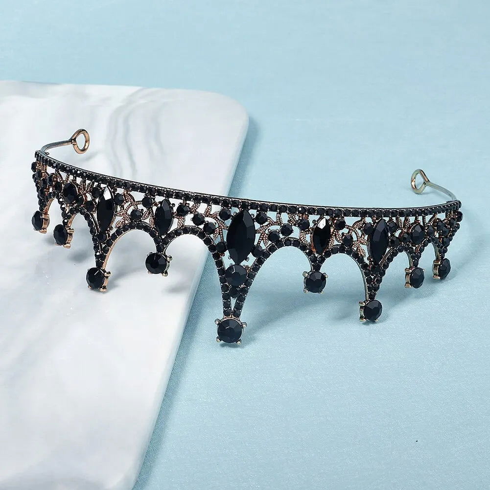 Black Big Rhinestone Crystal Rhinestone Party Wedding Hair Jewelry Accessories Birthday Tiaras Halloween Crown Women - Slobuy