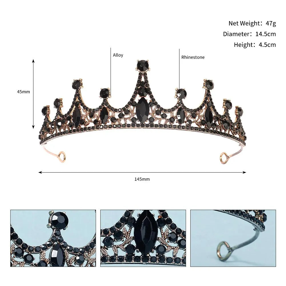 Black Big Rhinestone Crystal Rhinestone Party Wedding Hair Jewelry Accessories Birthday Tiaras Halloween Crown Women - Slobuy