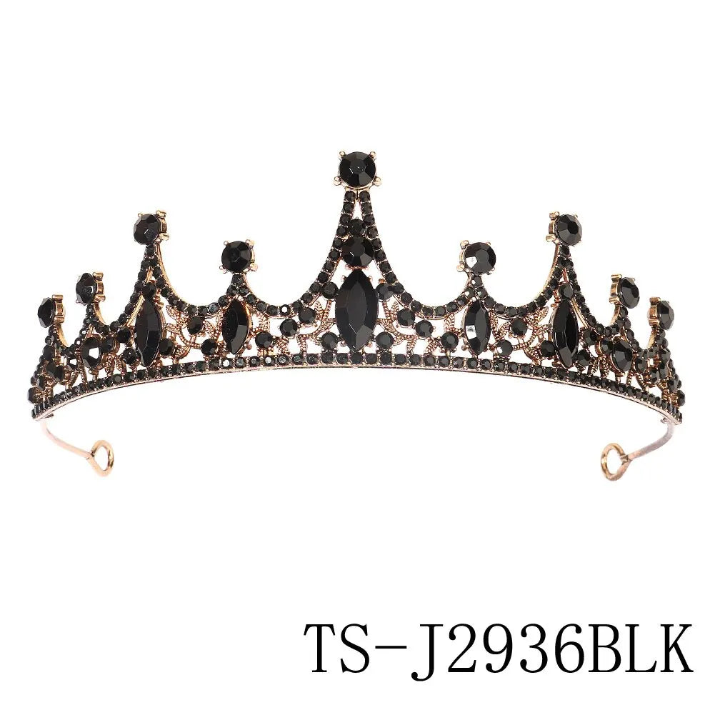 Black Big Rhinestone Crystal Rhinestone Party Wedding Hair Jewelry Accessories Birthday Tiaras Halloween Crown Women - Slobuy