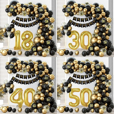 Black Gold Balloon Garland Arch Kit Confetti Latex Balloon Happy 18 30 40 50 Year Old Birthday Party Decor Adults Anniversary - Slobuy