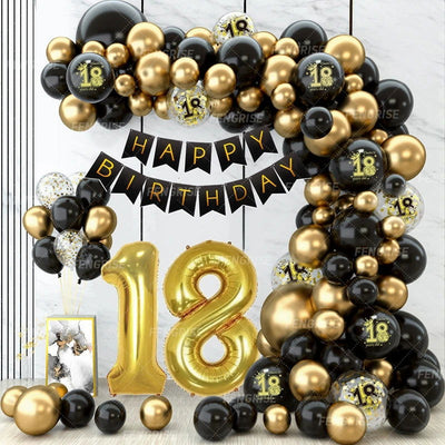 Black Gold Balloon Garland Arch Kit Confetti Latex Balloon Happy 18 30 40 50 Year Old Birthday Party Decor Adults Anniversary - Slobuy