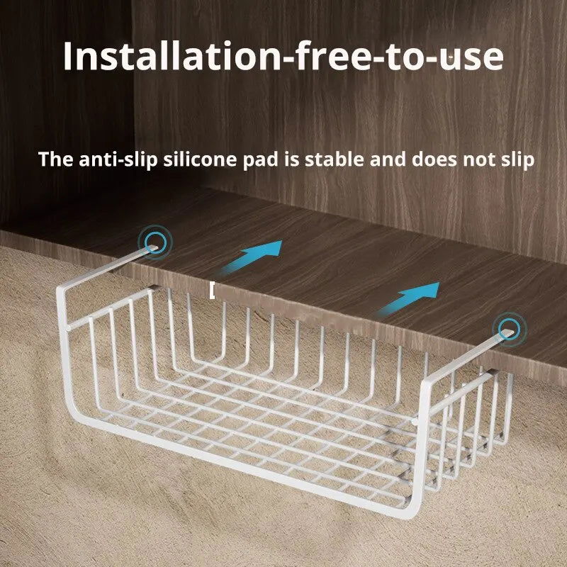 1pc White/Black Hanging Net Basket Iron Material Large Capacity Hanging Under Cabinet Wall Wardrobe Storage Basket Kitchen Tools - Slobuy