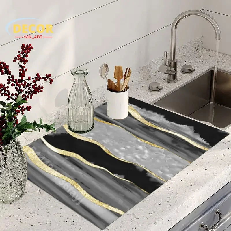 Black Marbling Super Absorbent Tableware Dish Drying Mat Kitchen Bottle Anti-slip Rug Luxury Kettle Dinnerware Bar Counter Tool - Slobuy
