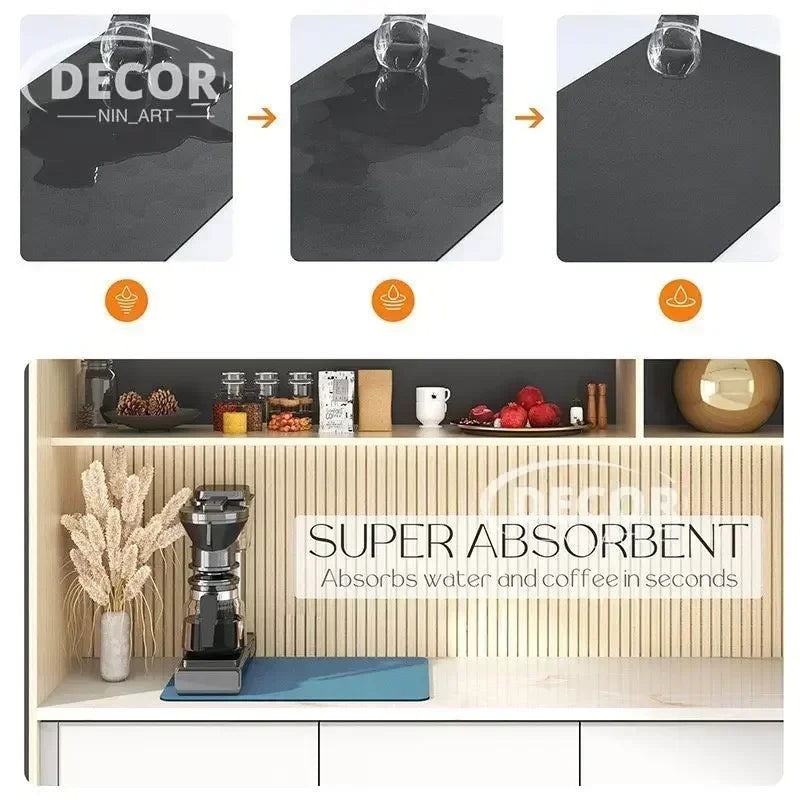 Black Marbling Super Absorbent Tableware Dish Drying Mat Kitchen Bottle Anti-slip Rug Luxury Kettle Dinnerware Bar Counter Tool - Slobuy